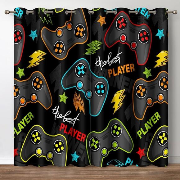 Jekeno Colorful Xbox Gamer Gamepad Blackout Grommet Curtains 2 Panels 42x63in - Picture 1 of 3